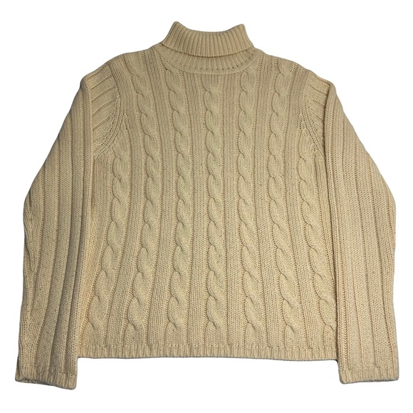 Vintage 90s Sag Harbor Women’s Chunky Cable Knit Sweatshirt Turtleneck Yellow - Picture 1 of 7
